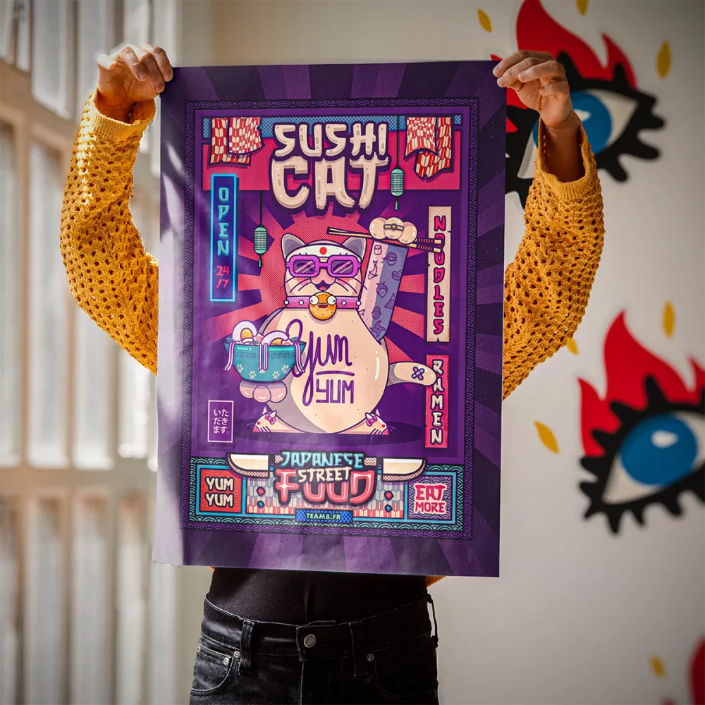 Illustration sushi cat format papier