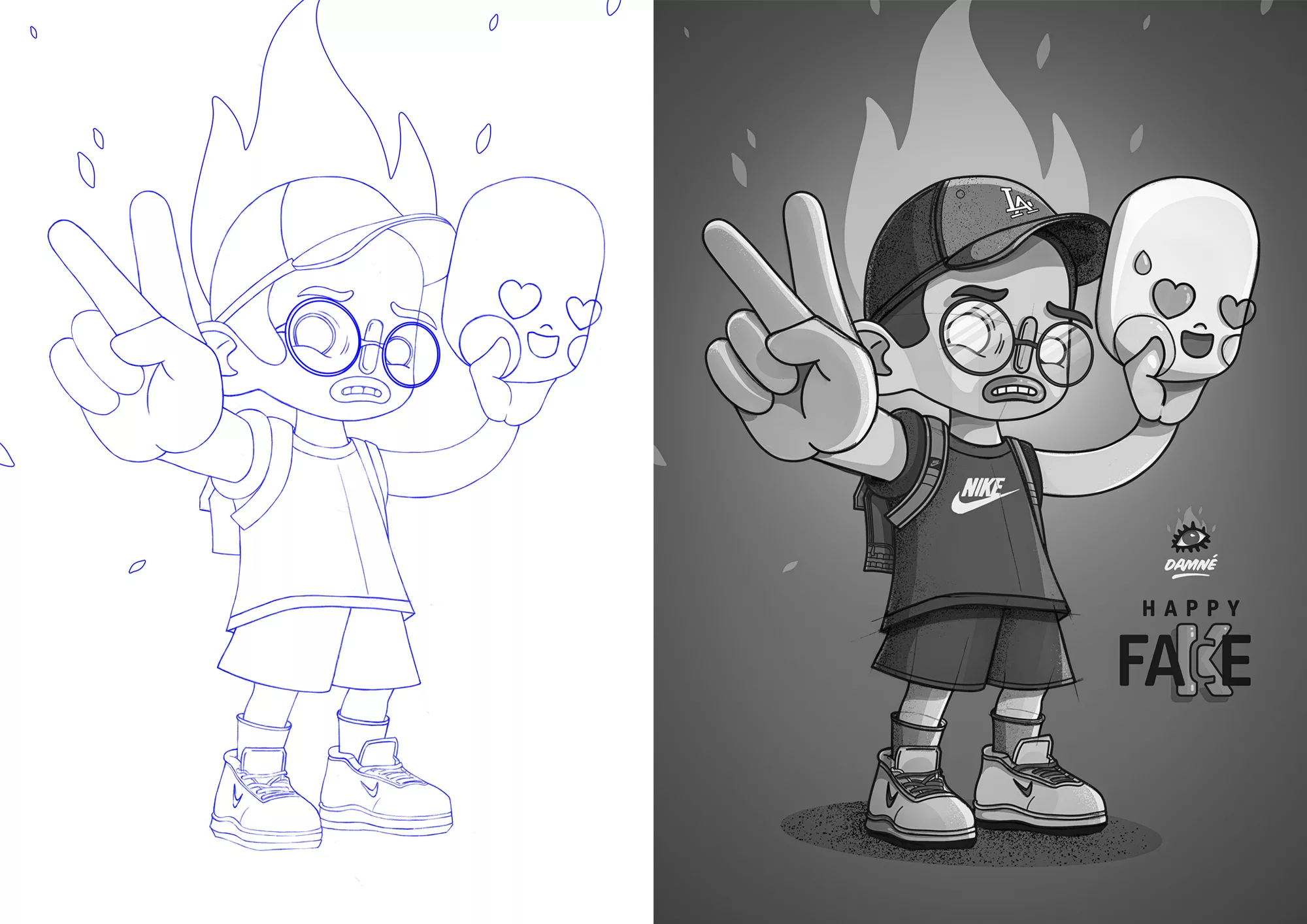 affiche happy fake illustration A2 tracés et contrastes